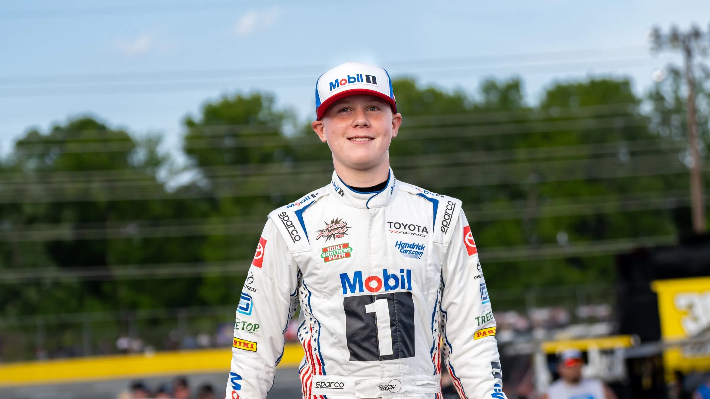 Keelan Harvick in his Mobil 1 / Toyota firesuit at the track