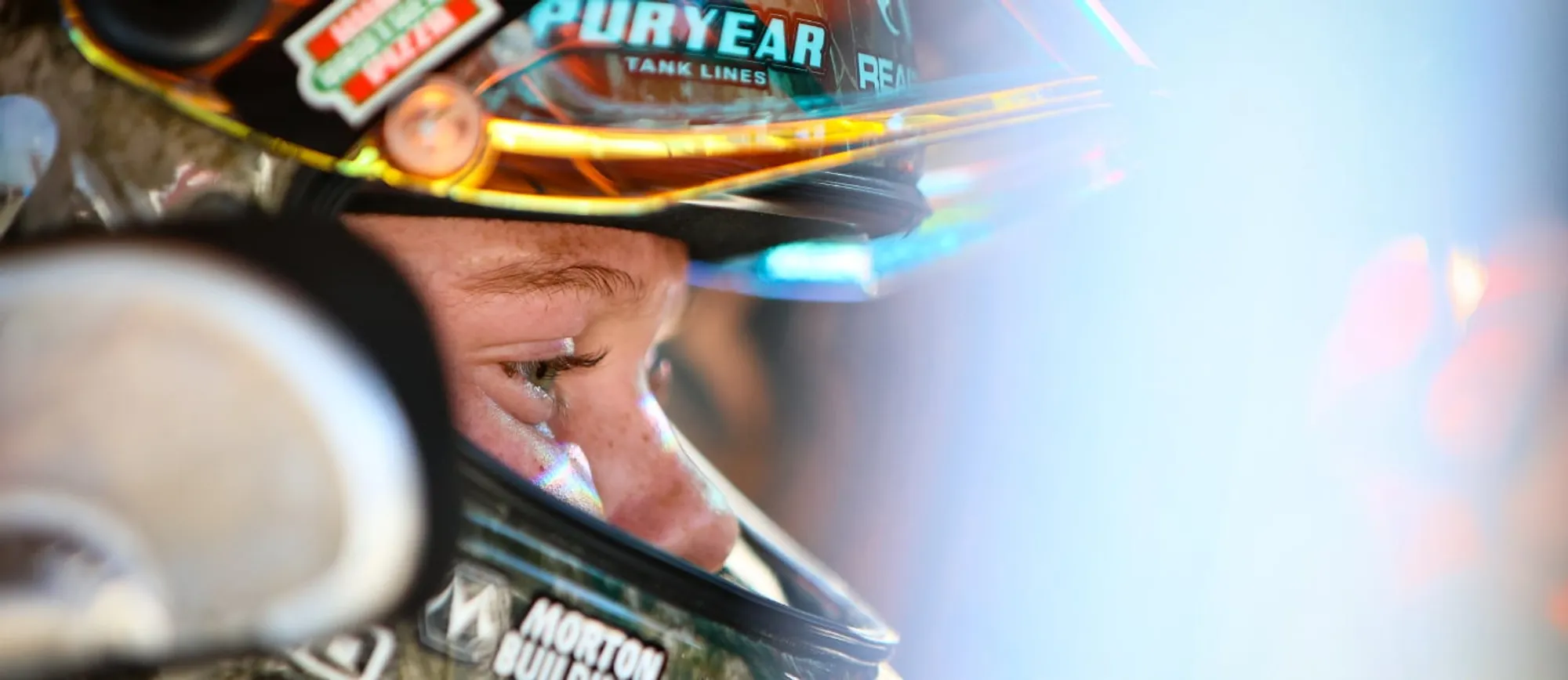 Keelan Harvick wearing his racing helmet